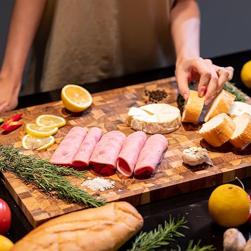 Miniatura 5 de Juego de 2 tablas de cortar de madera grandes de tamaño 1,5 x 18 x 24 pulgadas y 1,5 x 15 x 20 pulgadas, larga duración, súper resistencia a la
