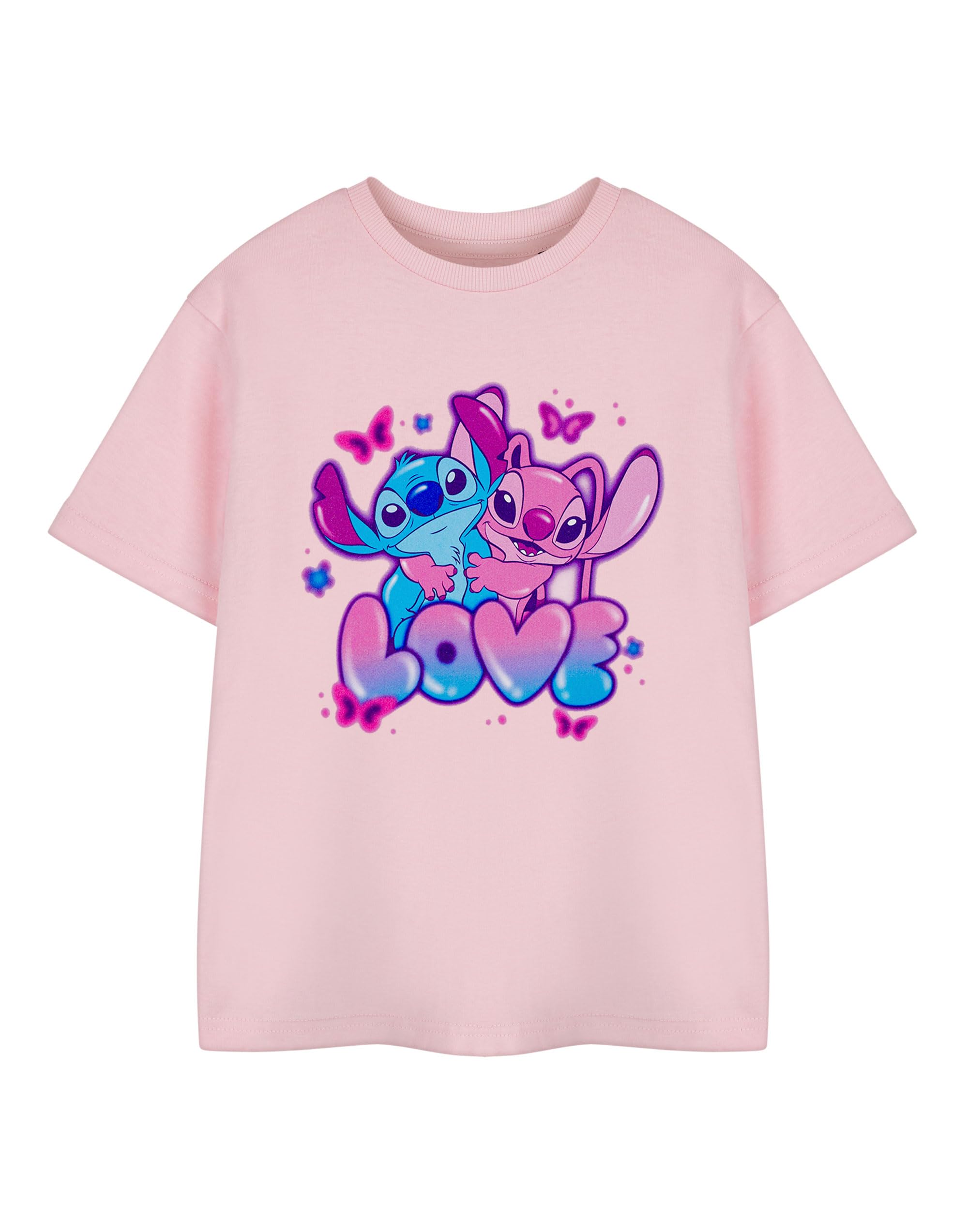 Disney Lilo & Stitch Girls Pink Short Sleeved T-Shirt | Angel Graphic Tee for Kids | Cute Stitch Character Top