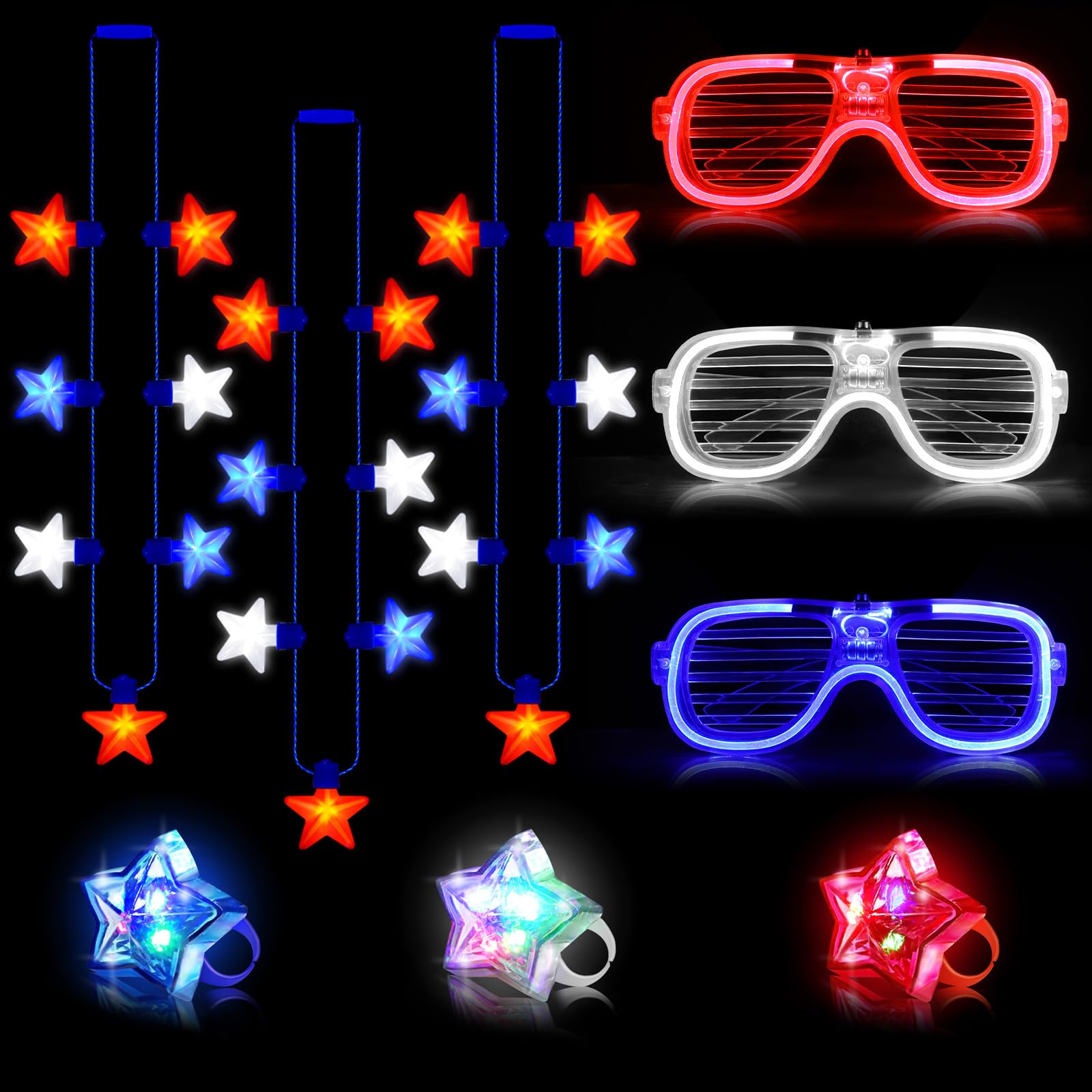 Photo 1 of Jansun 9 PCS 4th of July Red White Blue Light Up Accessories