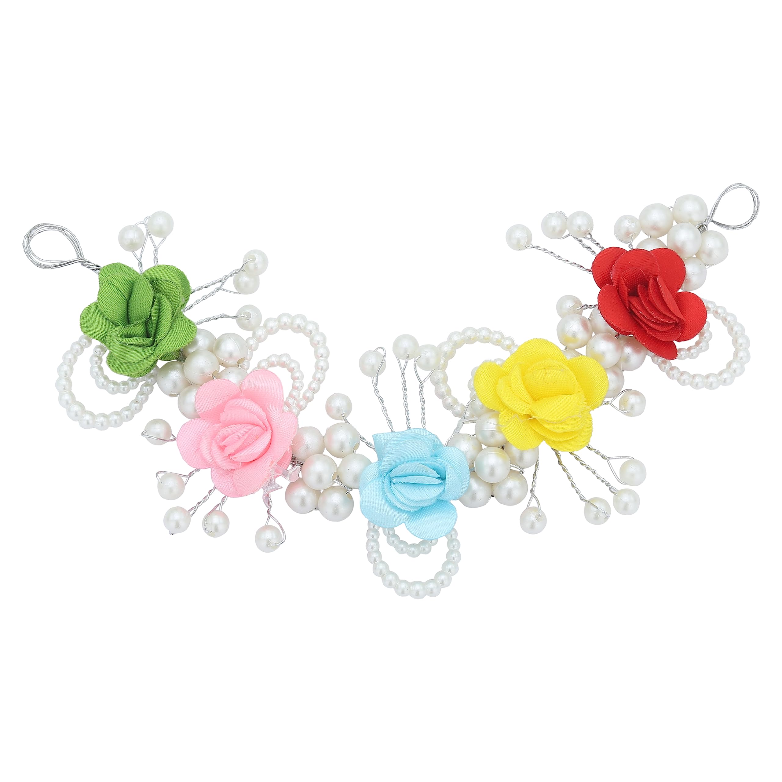 H.O.C Women's Metal Pearl Hair Gajra Clip | Pearl Embellishment Flower Pattern Loop Style Application White Pearls Fashionable Creative Women And Girls_Multicolor