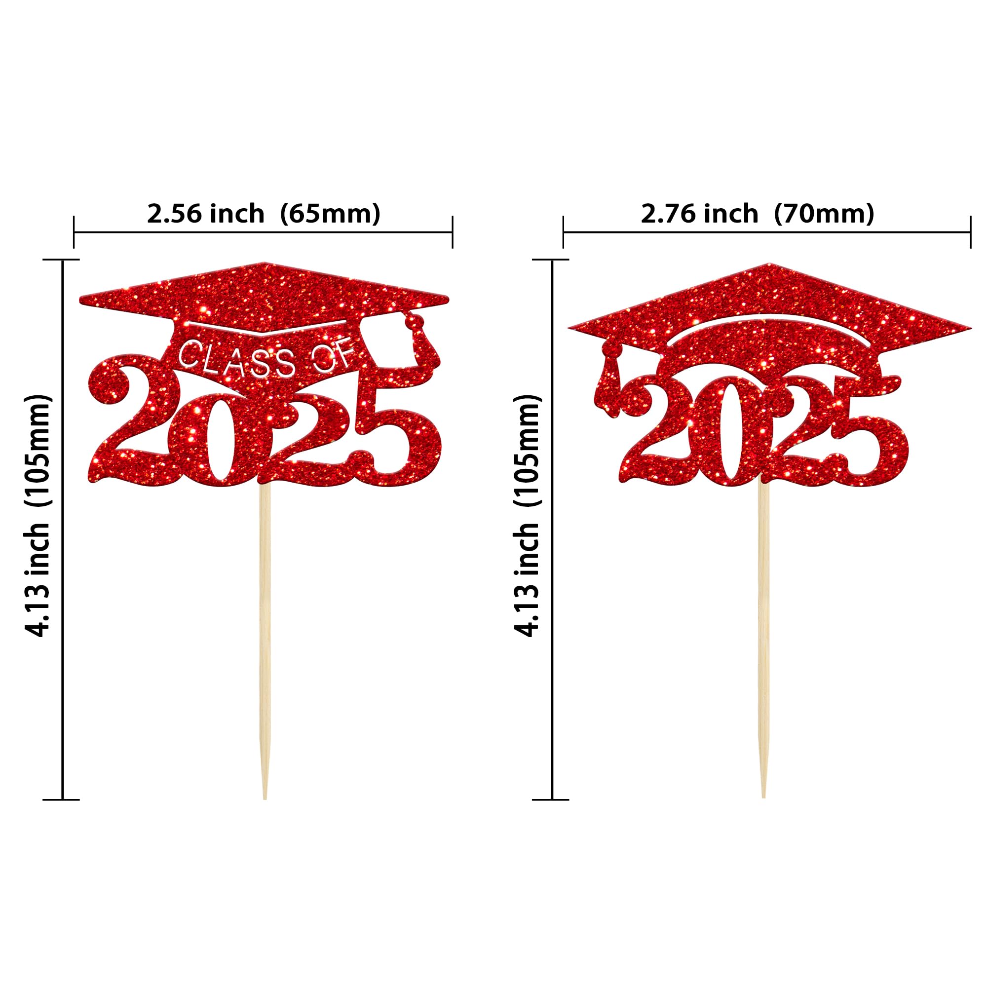 Gyufise 24 Pack 2026 Graduation Cap Cupcake Toppers Red Glitter Class of 2026 Congrats Grad Cap Cupcake Picks for So Proud of You 2026 Graduation Theme Party Cake Decorations Supplies - Image 2