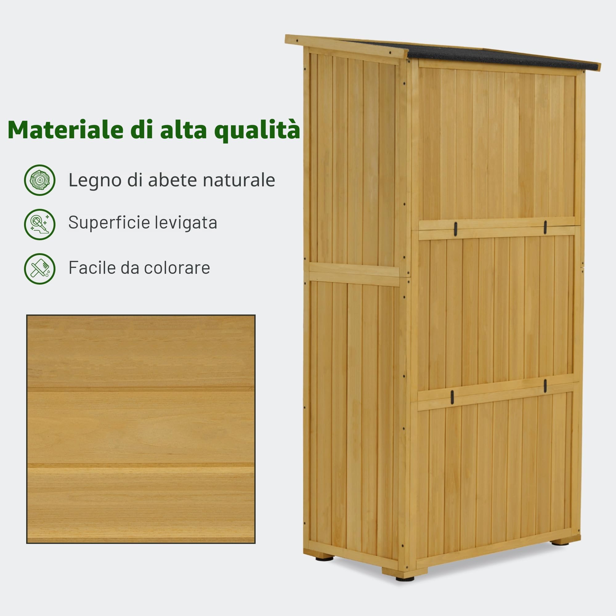 M MCombo - Armadio da giardino in legno, casetta per il giardino piccola resistente alle intemperie, casetta per attrezzi da esterno, per esterni balcone terrazza, 0878-F (Natur)