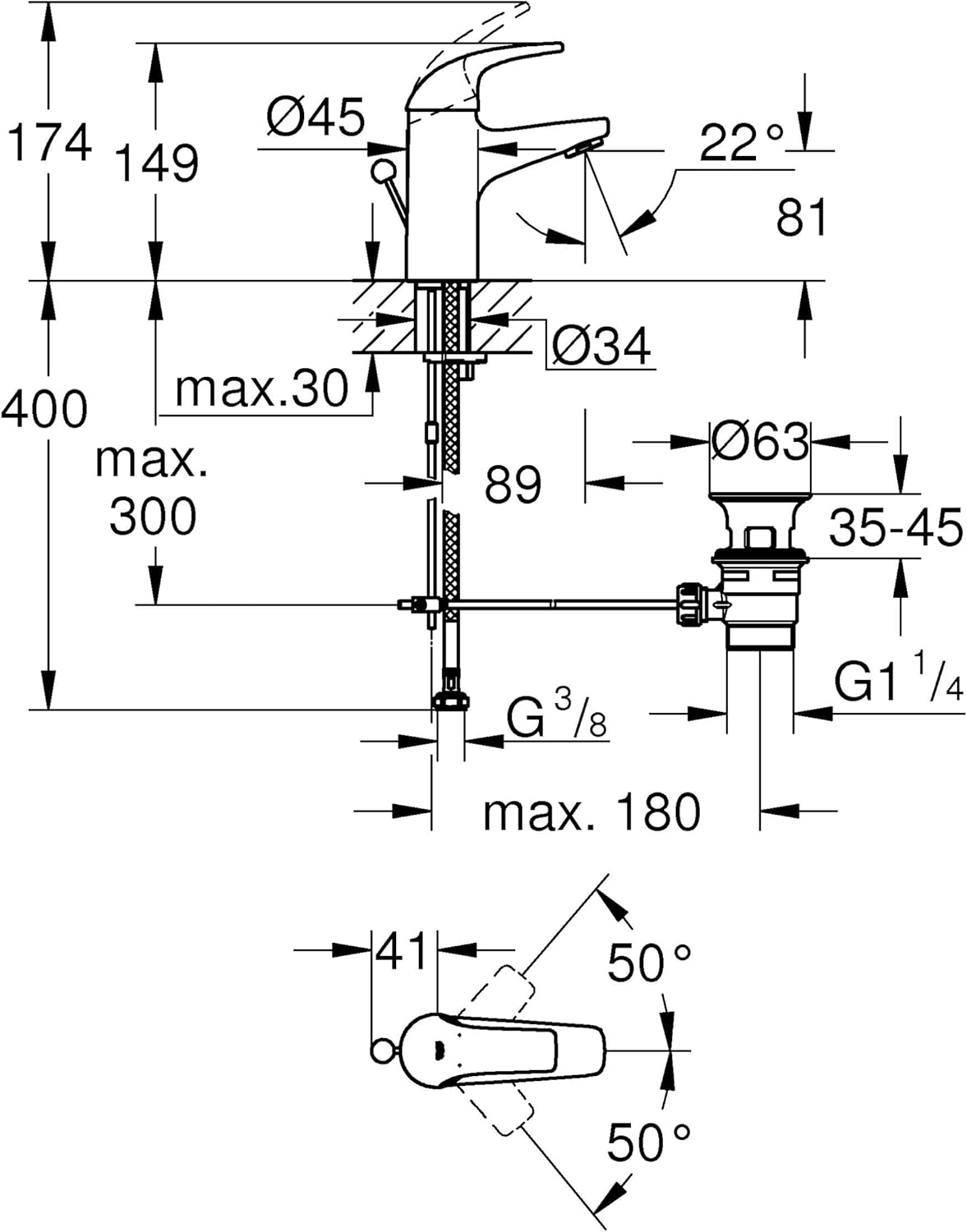 Grohe 23805000 Start Curve Single-Lever Mixer Tap for Washbasin, Size S, Silver