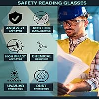 Vista 4 de Gafas de lectura de seguridad en marco negro con lente transparente, lentes de seguridad con aumento de lente completa, ajuste cómodo, antivaho