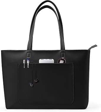 Fancy Forest Work Tote Bag for Women - Waterproof Purse with Zipper, 18L Large Vegan Leather, Stiff & Slim for Office Travel