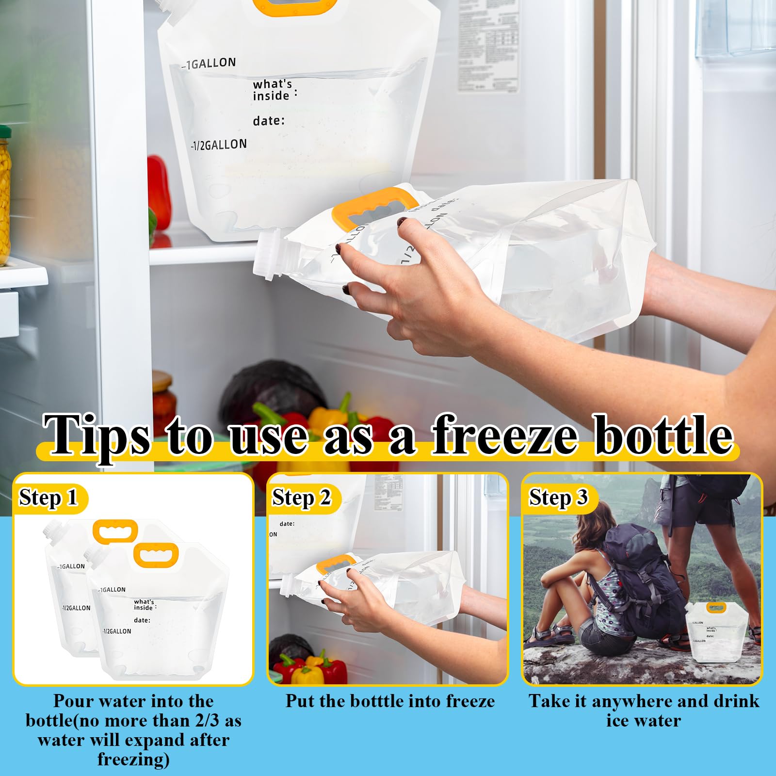 Tessco Paquete de 12 bolsas plegables de almacenamiento de agua de 1.3 galones, bolsa de almacenamiento de agua, jarra de emergencia, bolsa de almacenamiento de plástico, bolsa de almacenamiento de