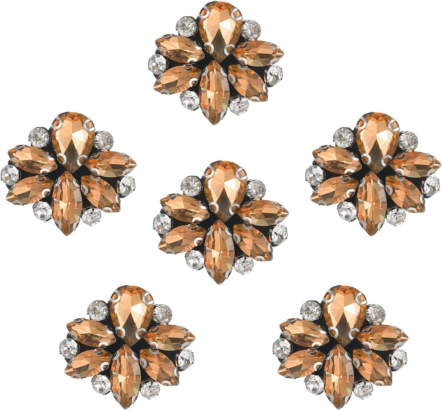 sourcing map 6Pcs Handmade Beaded Patches, Glass Crystal Rhinestone Appliques, Sew on Beaded Patch for Clothing DIY Sewing Accessories, Light Orange