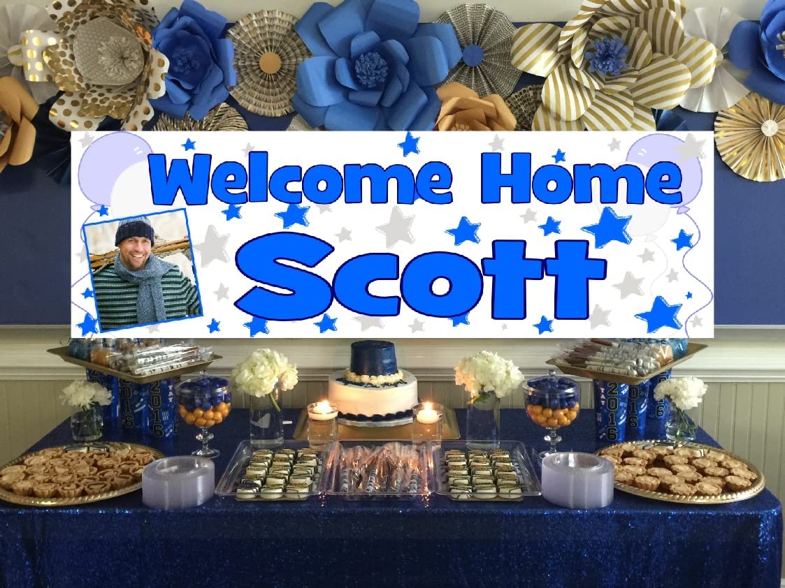 Party Prints 2020 PERSONALISED Welcome Home Banner Gold Pink Blue Large 6ft 4ft Party Decorations Any Name with Photo Backdrop Return Welcome Back mens womens