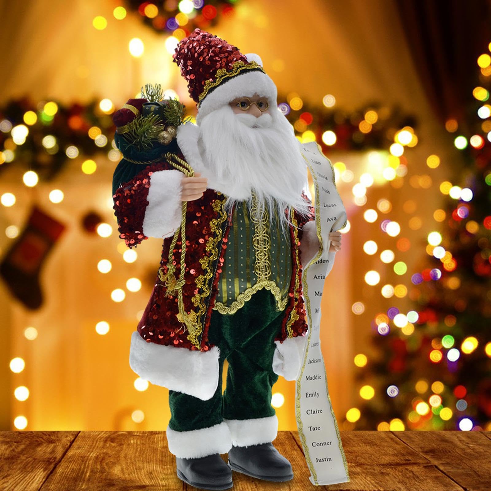 predolo Muñeco navideño de Papá Noel, decoración navideña con Lentejuelas de 45cm de Altura para Ambiente Festivo, 2023, Rojo