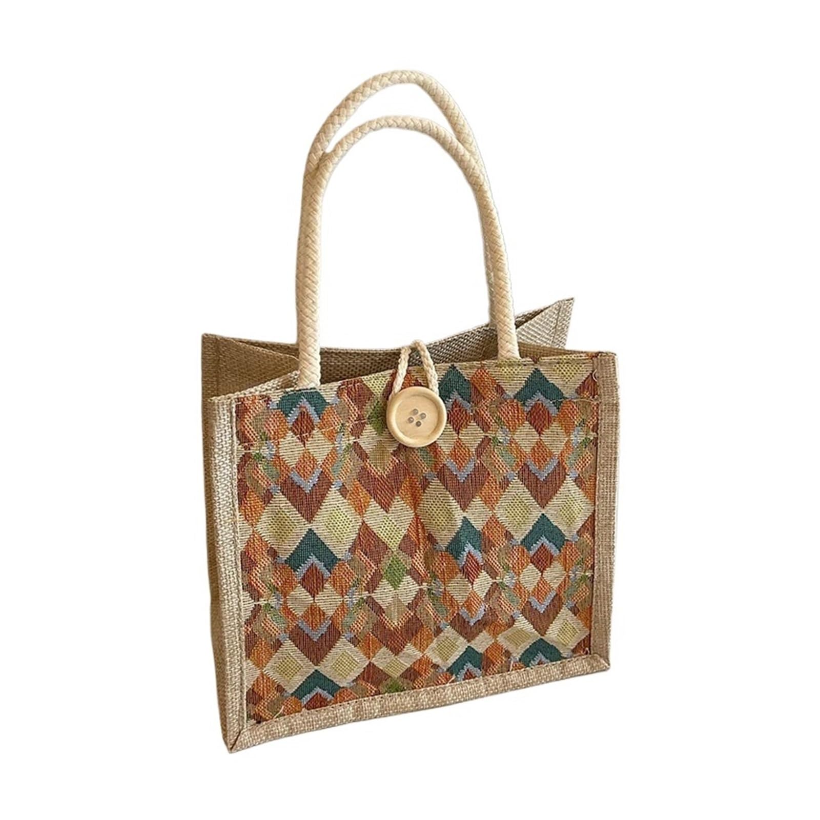 HYFEUOKF Linen Tote Bag Mini Linen Handbag Tote Bag Ladies Button Handheld Square Luxury Designer Small Portable Travel Shopping For Shopping(A1)