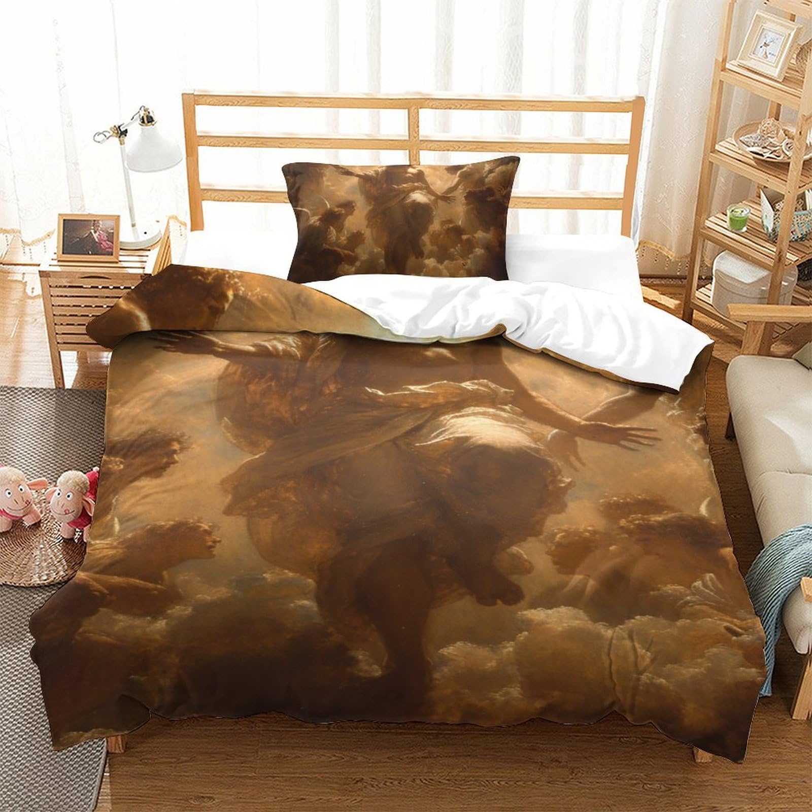 Housse de couette Jésus 3D en microfibre super douce et respirante pour lit une place 135x200