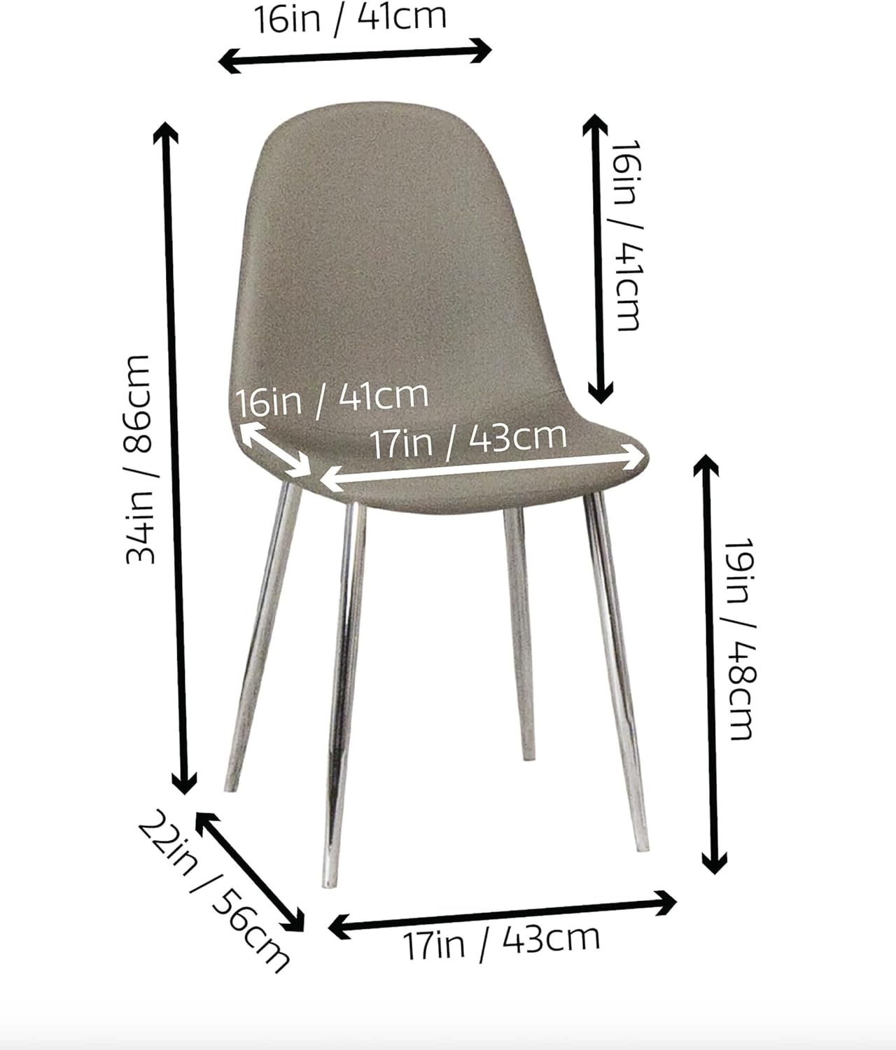 Sunset Trading Venu Dining Chairs | Polished Chrome Silver Tapered Legs | Charcoal Gray Armless Faux Leather Bucket Seats | Set of 2 | Contemporary, Mid-Century Modern Kitchen Sidechairs
