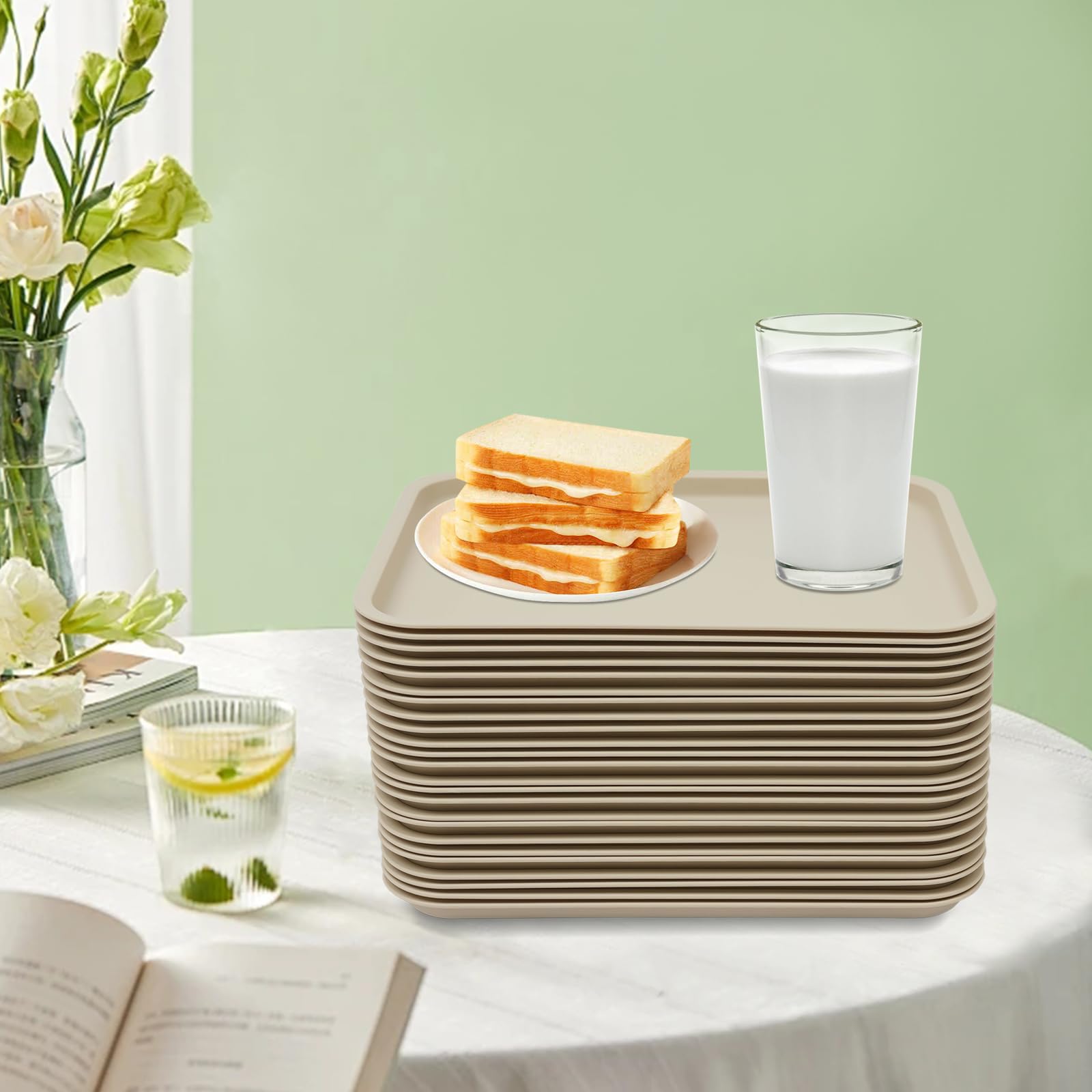 24 vassoi per fast food, vassoi da portata per ristoranti, caffetteria, 37,5 x 28 x 22,5 cm, PP di alta qualità per gastronomia, hotel, ristorante, caffetteria, grande cucina (kaki)