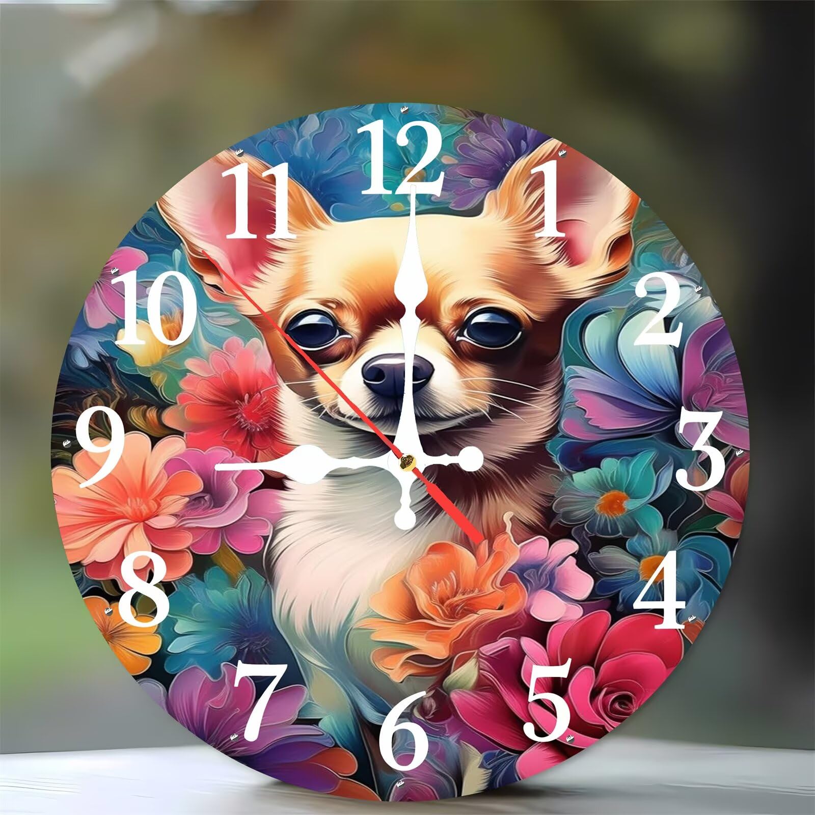Horloge murale bouledogue français 35cm en bois silencieuse pour salon