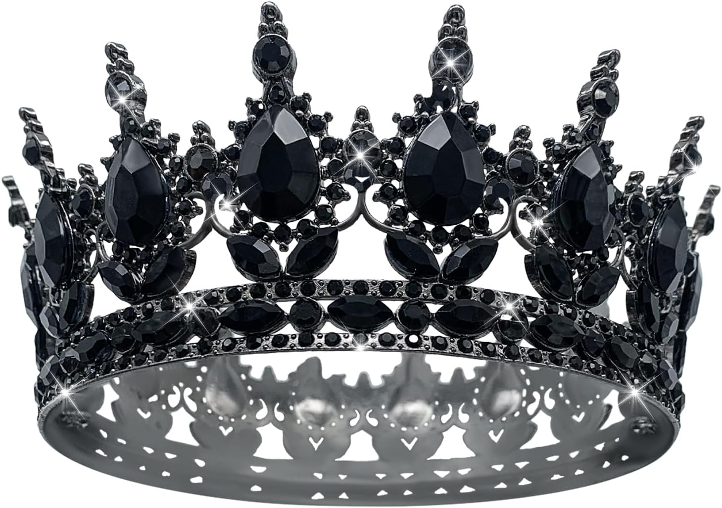 Queen Rhinestone Wedding & Bridal Crowns - Large Black Metal Crown with Crystal Gems for Women's Costume Party & Princess Birthday Accessories