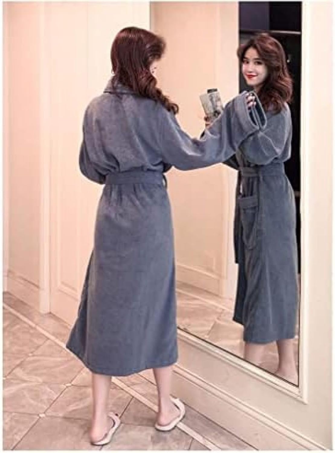 パジャマ綿タオルローブ女性の冬のガウンホームドレッシングガウンルーズナイトガウンラウンジウェアランジェリー,紫,L