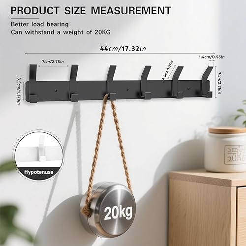 Vista 2 de Paquete de 2 percheros de montaje en pared, ganchos de pared de 17.3 pulgadas para colgar, perchero de pared para toallas, perchero para sombreros