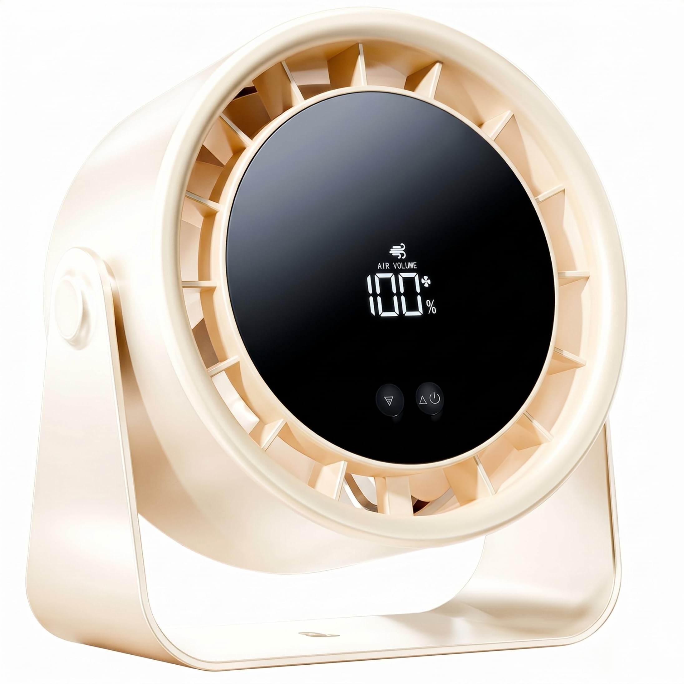 Goutdori Desk Fan Quiet 5 Blade Cooling Silent Desk Fan USB Rechargeable Oscillating Fans for Home Office Dorm Beige