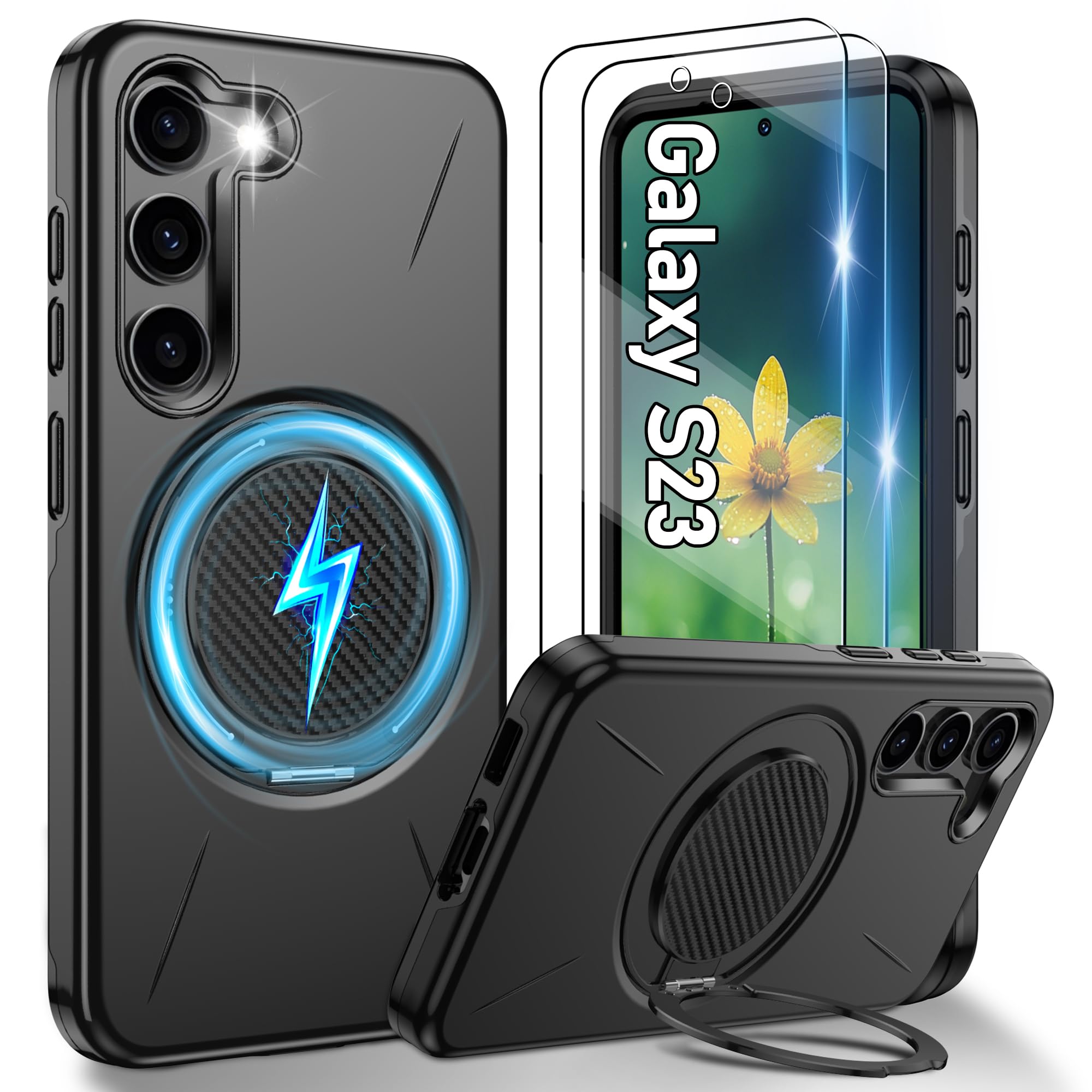 Gritup für Samsung S Serie Gehäuse [Kompatibel mit MagSafe Zubehör]: 2 Stück HD-Bildschirmschutz, eingebauter Kickstand, Dual Layer Stoßdicht, Kamera Guard, Samt Touch