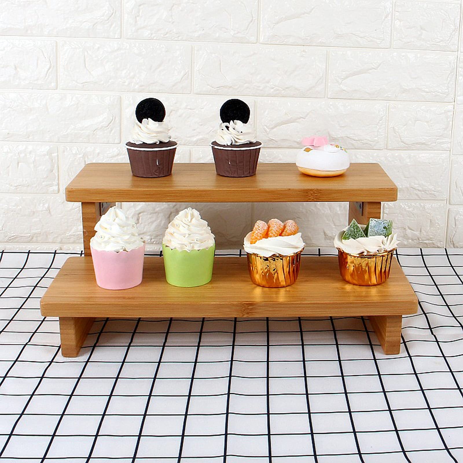 Présentoir à Gâteau Stand de gâteau à 2 niveaux Table de dessert de bambou Multi-usage de l'après-midi de thé Cupcake Présentoir Pâtisserie de mariage Pâtisserie Stand de Gâteaux
