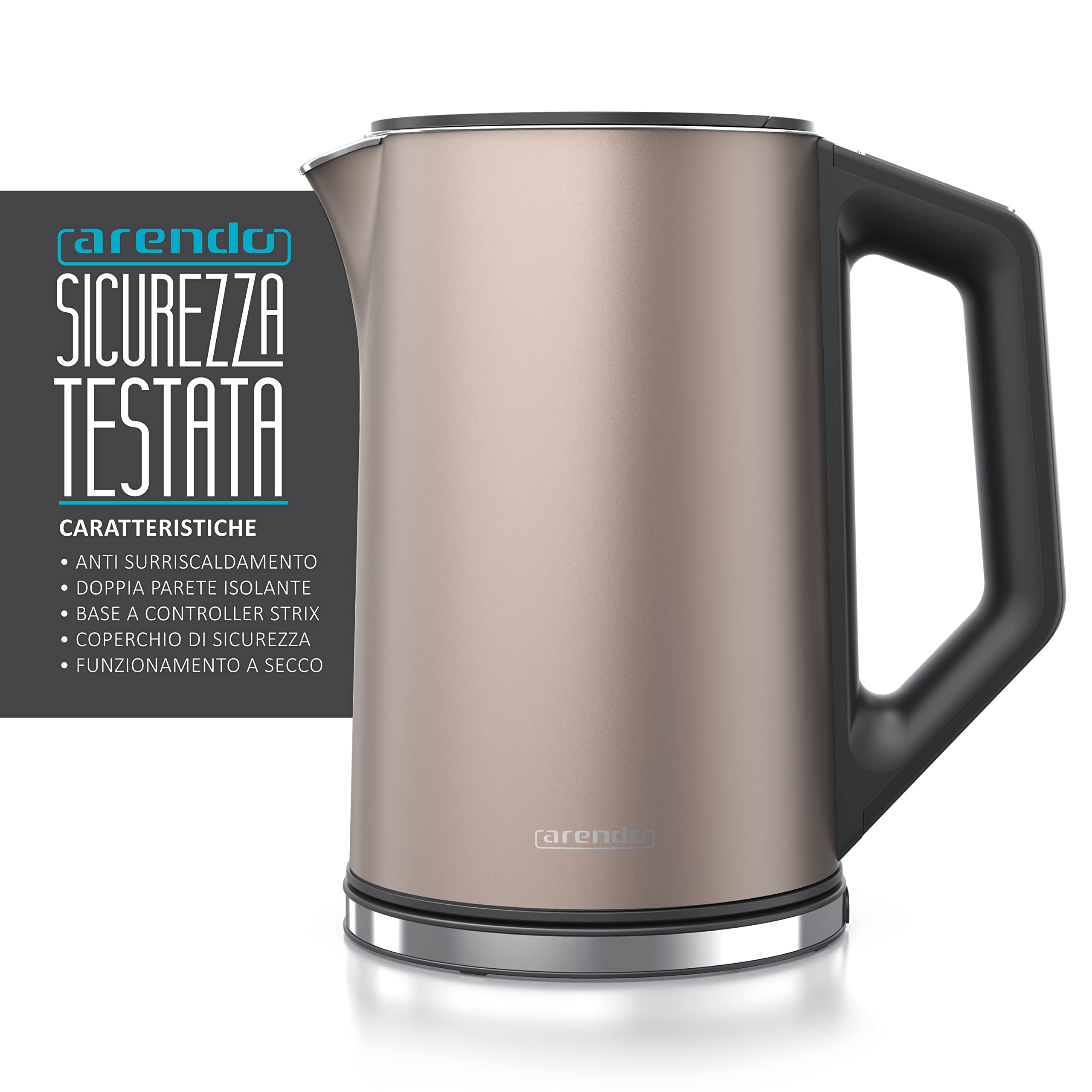 arendo - Bollitore Acqua Elettrico da 1.5L 2200W - Eco Controllo Temperatura - Temperatura Regolabile 40-100°C - Parete Doppia - in Acciaio Inossidabile - Senza BPA - Bronzo