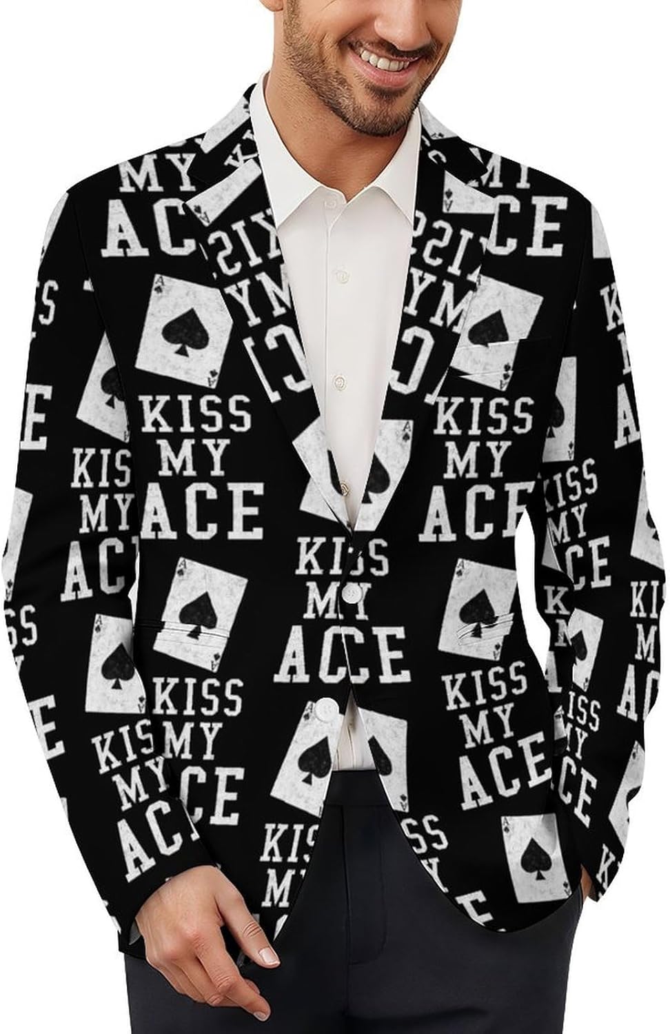 Kiss My Aces Poker Casino Men's Blazer Casual Suit Jackets Business Button Sport Coats