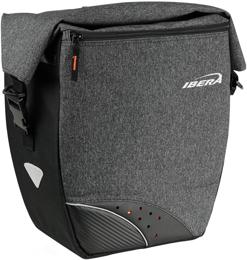Ibera G-2 PakRak Pro Panniers Bike Bags (Pair) with Quick Release/Clip-On System - Bike Saddle Bags For Rear Rack Each with 19.8 lbs Capacity - Reflective Saddle Bag Bicycle, Fits Most Racks (Grey)