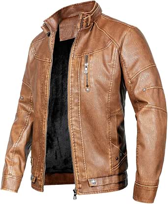 WULFUL Men's Vintage Stand Collar Faux Leather Motorcycle Jacket