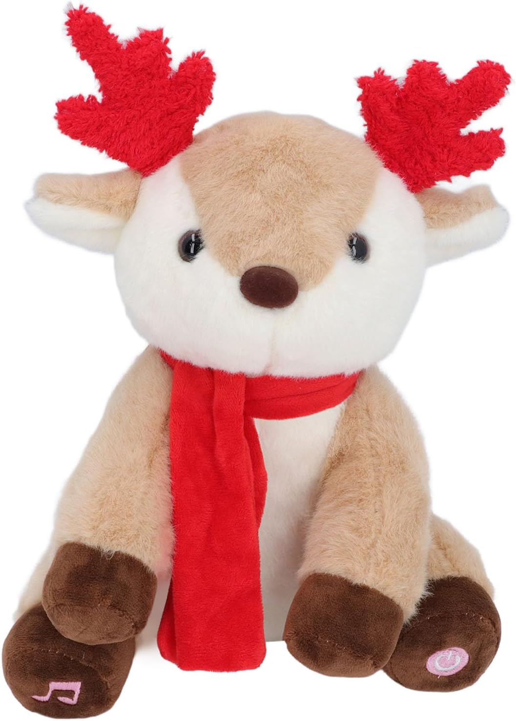 SIXRUN Christmas Musical Animated Plush Reindeer with Light for Desk or Bedside Decoration, Festive Stuffed Toy for Kids, 20 X 25 Cm
