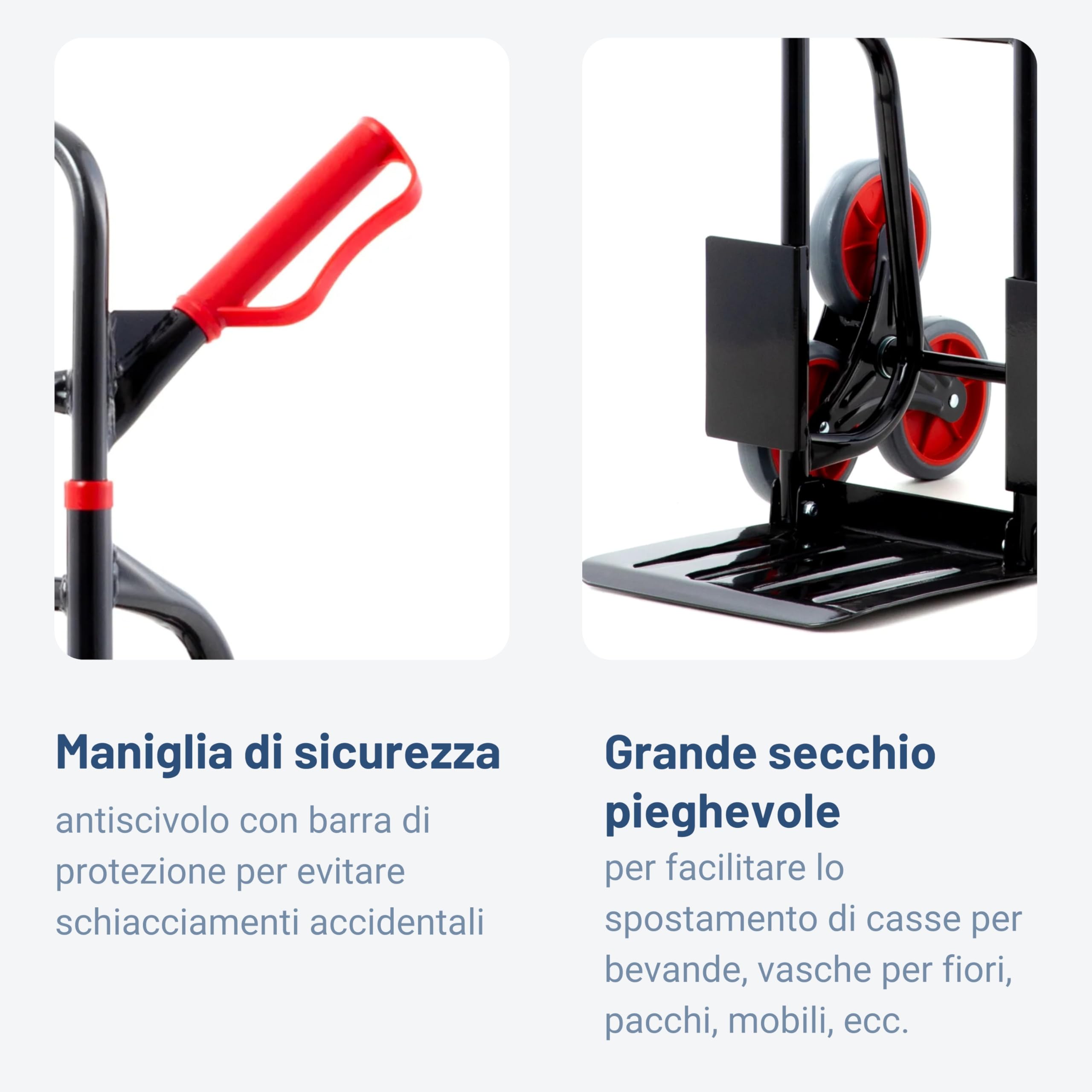 Pallit Carrello per Scale 3 Ruote Portapacchi Pieghevole - Portata 120 kg, Struttura in Acciaio, Impugnatura Ergonomica, Pala 290x300 mm DIABLO-FS
