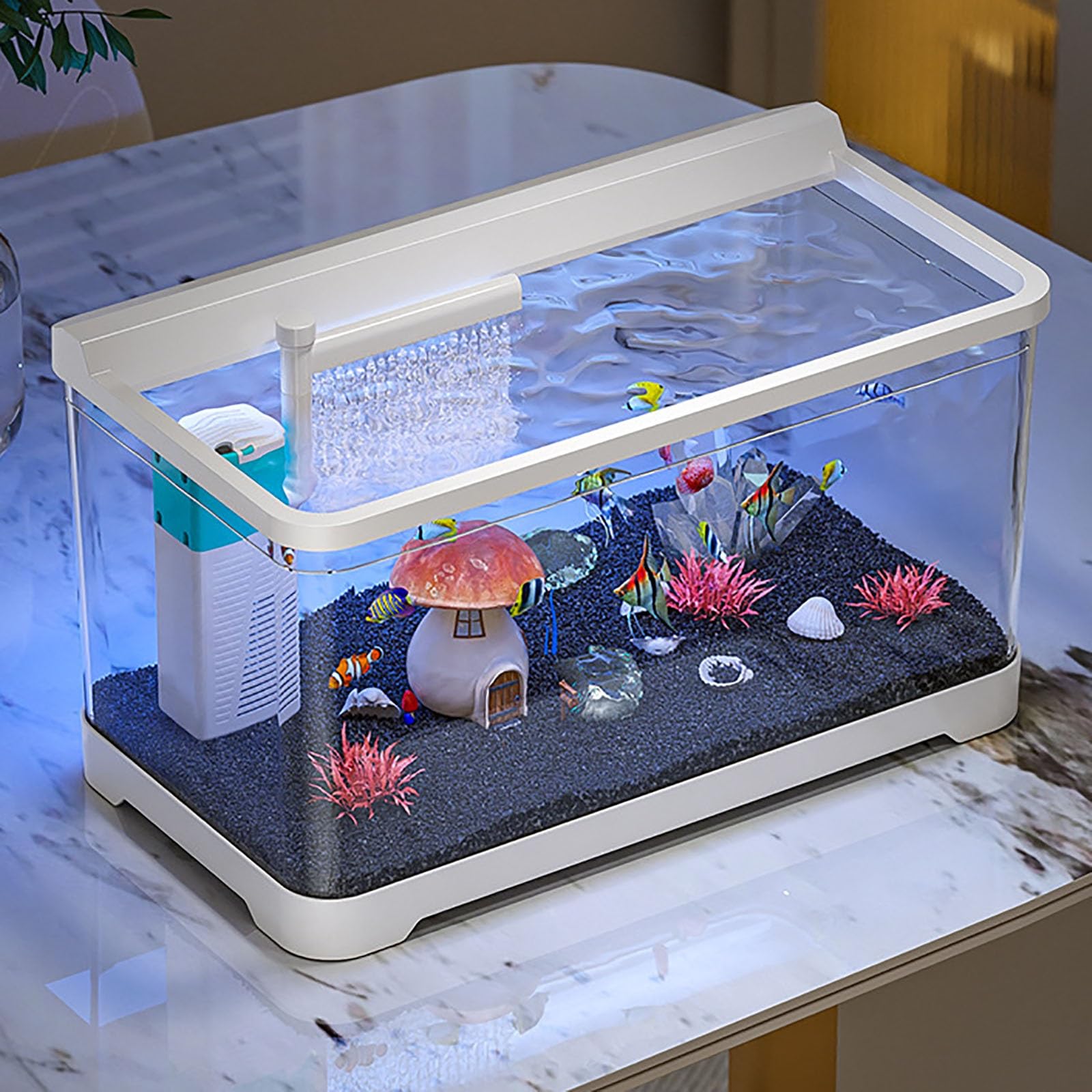 Acuarios Y Peceras Completas, Acuario con Luz Nocturna LED, Pecera con Sistema De Filtrado Integrado E Iluminación LED,Bajo Ruido Y Silencioso(M)