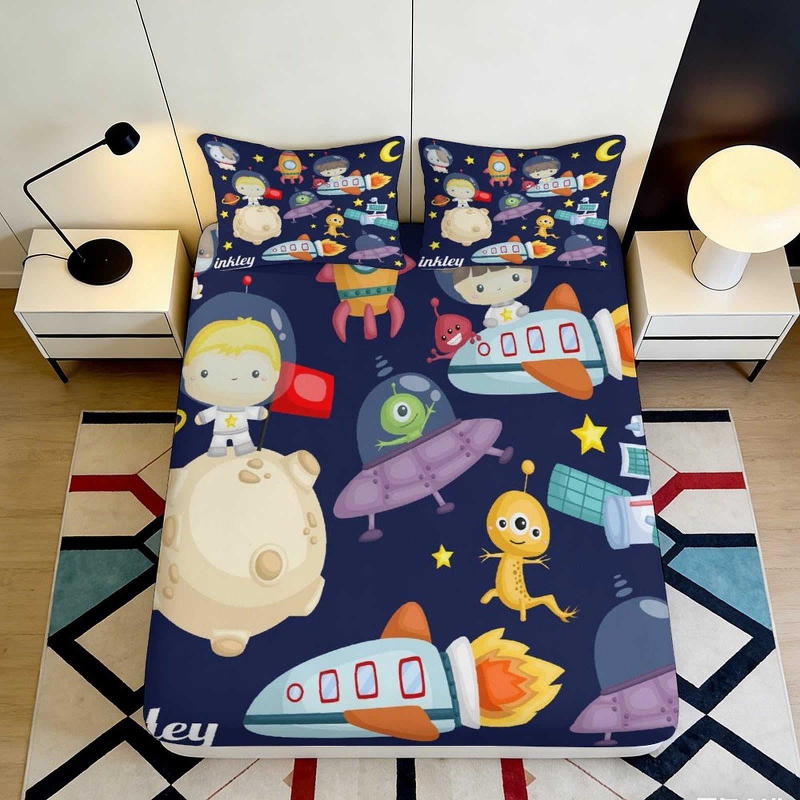 Jqzkxnhpbr Style-6 3D Printed Space Rocket Fitted Sheet Microfiber Soft Cartoon Astronaut Mattress Cover For Bedroom Dorm Bed Decor 90X200x25cm