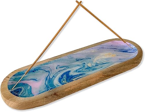 The Art Box Soporte para quemador de incienso pintado a mano, galaxia azul, bandeja de incienso larga de madera de 12 x 4 x 1 pulgadas para regalo,