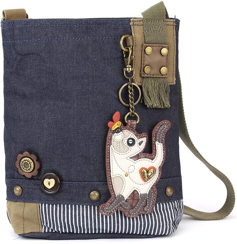 CHALA Handbags Canvas Crossbody Messenger Bags with White Slim Cat Coin Purse Combo (Denim)