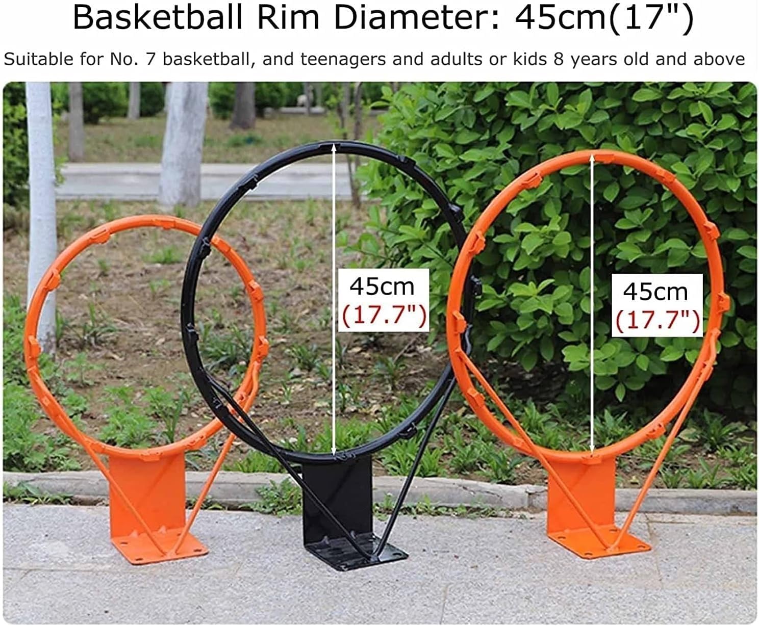 Aro de Baloncesto portátil for Exteriores, Borde de Metal de Doble Anillo de 18 Pulgadas con Red de Nailon y Correas Ajustables, for Todas Las Edades, Poste de árbol de fácil