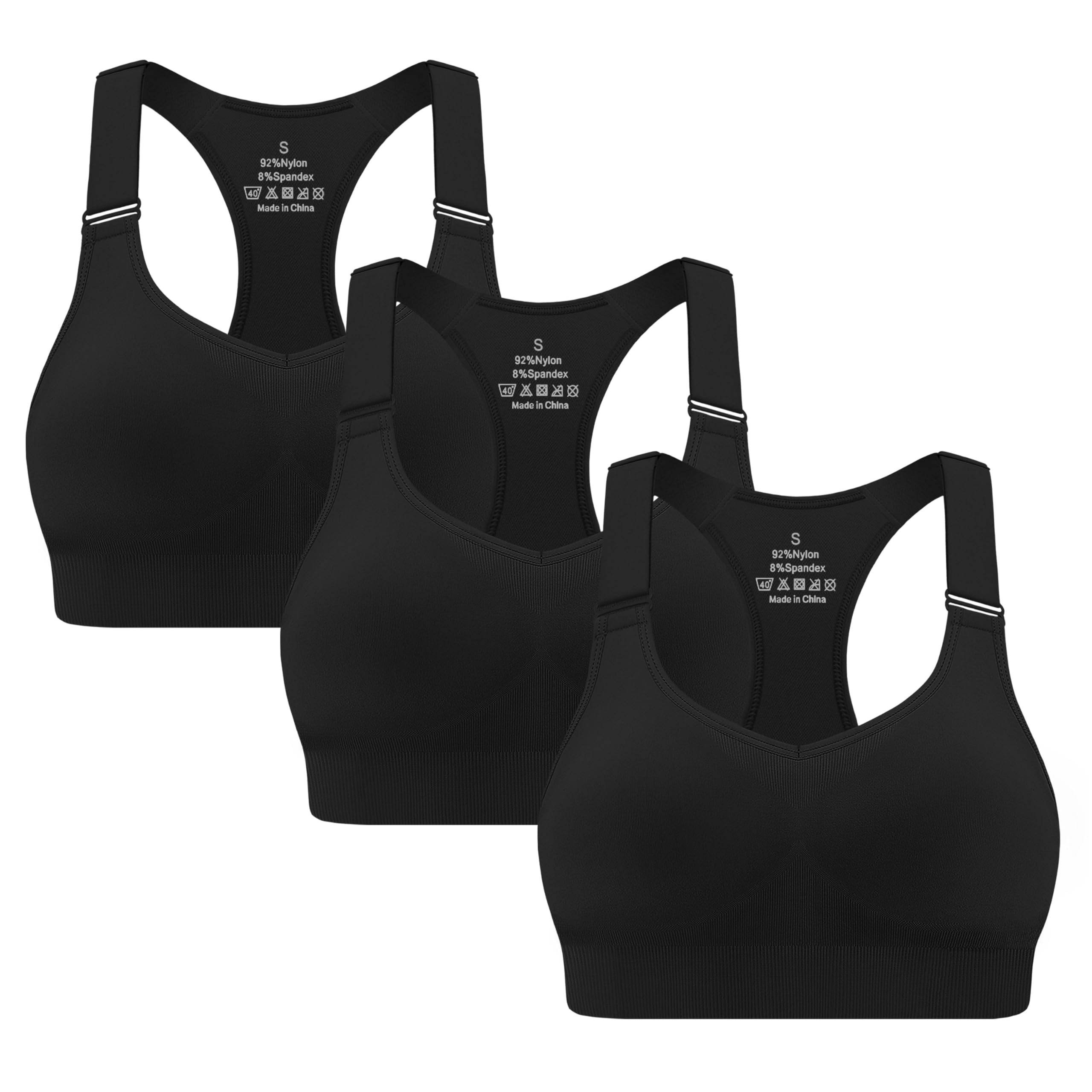 MIRITY 3-Pack Adjustable Padded Sports Bras for Women - High Support for Large Bust Workout Running Gym Fitness