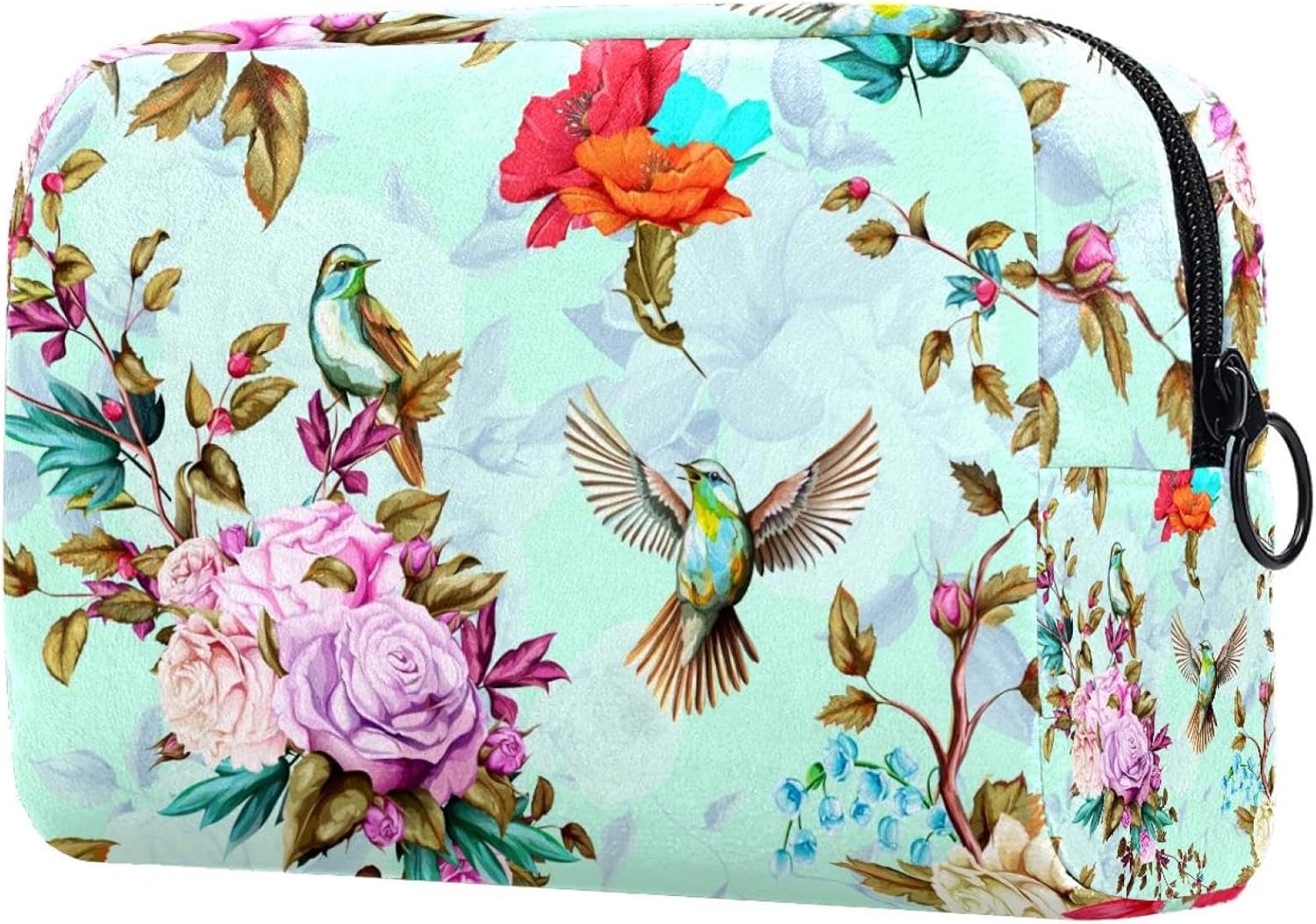 Humming Nightingale Birds with Lily Roses Poppy Cosmetic Bag for Women, Travel Toiletries Bags Large Makeup Handy Pouch Organiser Bag with Zipper
