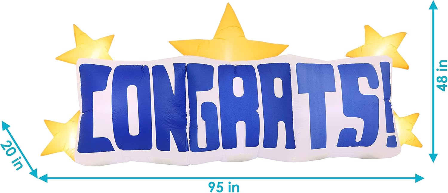 Sunnydaze Congrats Star Banner LED Inflatable Party Decoration - Indoor or Outdoor Use - Graduation, Retirement, Engagement or Other Party - 8-Foot