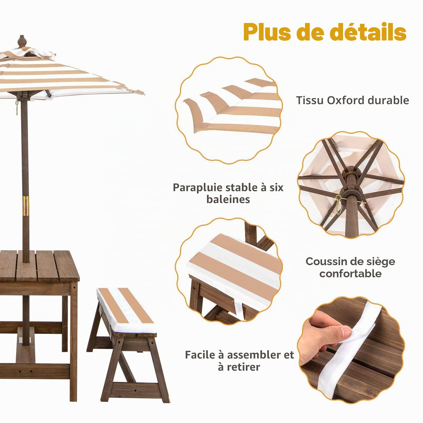 KOMFOTTEU Ensemble Sièges pour Enfant, 2 Bancs et Parasol réglable, Brun