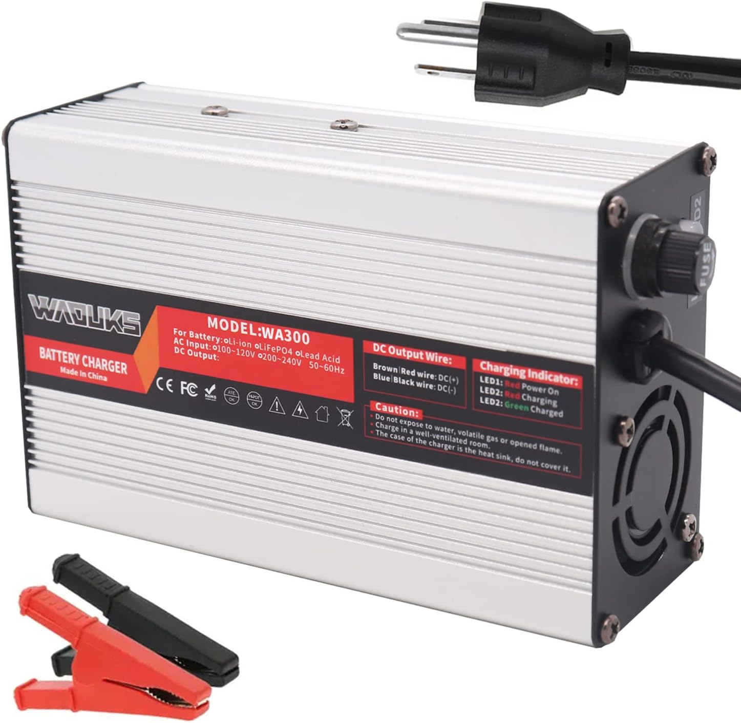 58.4V 5A Charger 58.4V LiFePO4 Battery Charger DC Alligator Clip Used for 16S 48V LiFePO4 Battery Pack Smart Charger