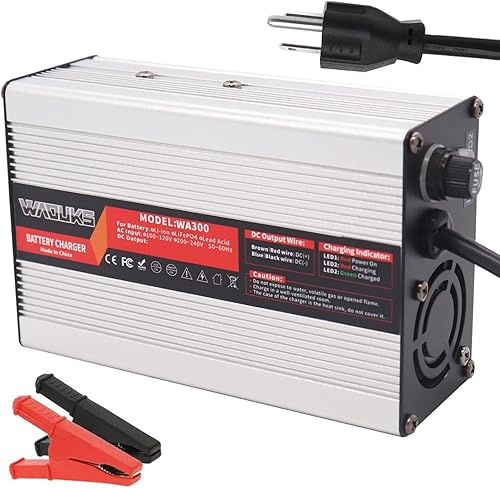 WAOUKS 58.4V 5A Charger 58.4V LiFePO4 Battery Charger DC Alligator Clip Used for 16S 48V LiFePO4 Battery Pack Smart Charger