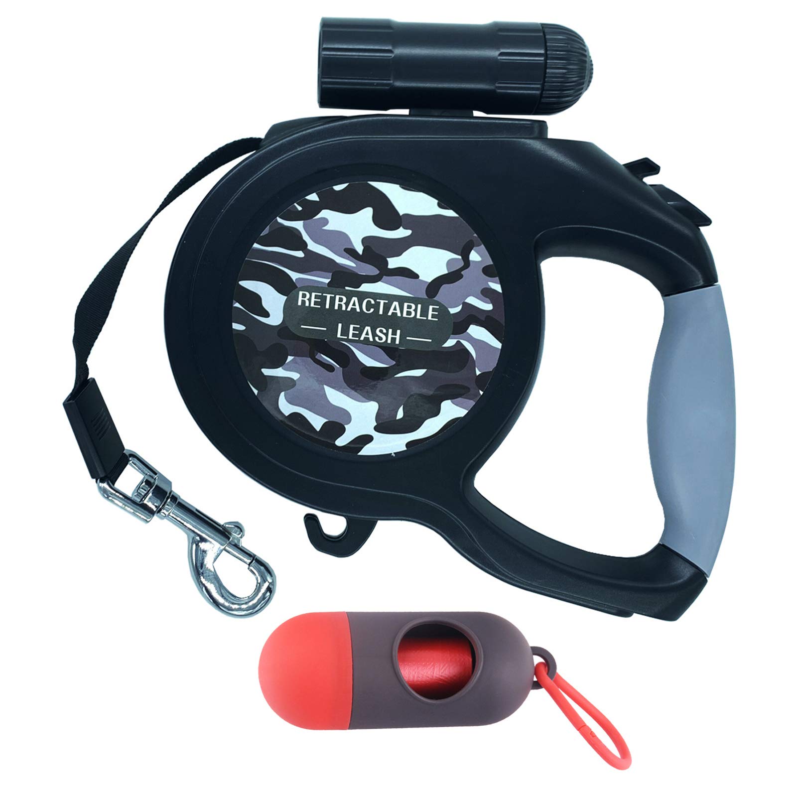 Retractable Dog Leash, KEAIDUO 8M/26Ft Extendable Dog Lead with Led Light, Anti-Slip Handle, Strong Nylon Tape/Ribbon Great for Small to Large Dogs Grey