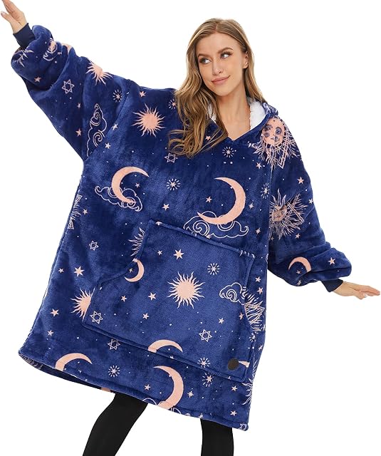 THREE POODLE Oversized Blanket Hoodie, Sherpa Fleece Wearable Blanket Sweatshirt for Adults Kids, Warm Soft Cozy Hooded Blanket Women Men Kids, One Size Fit All