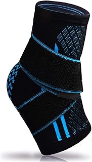 Ankle Brace for Plantar Fasciitis Support, Compression Sock Adjustable Strap for Heel Spur Achilles Tendonitis & Perineal Tendonitis & Sprained Ankle, Heel Pain Relief (Single/Black)