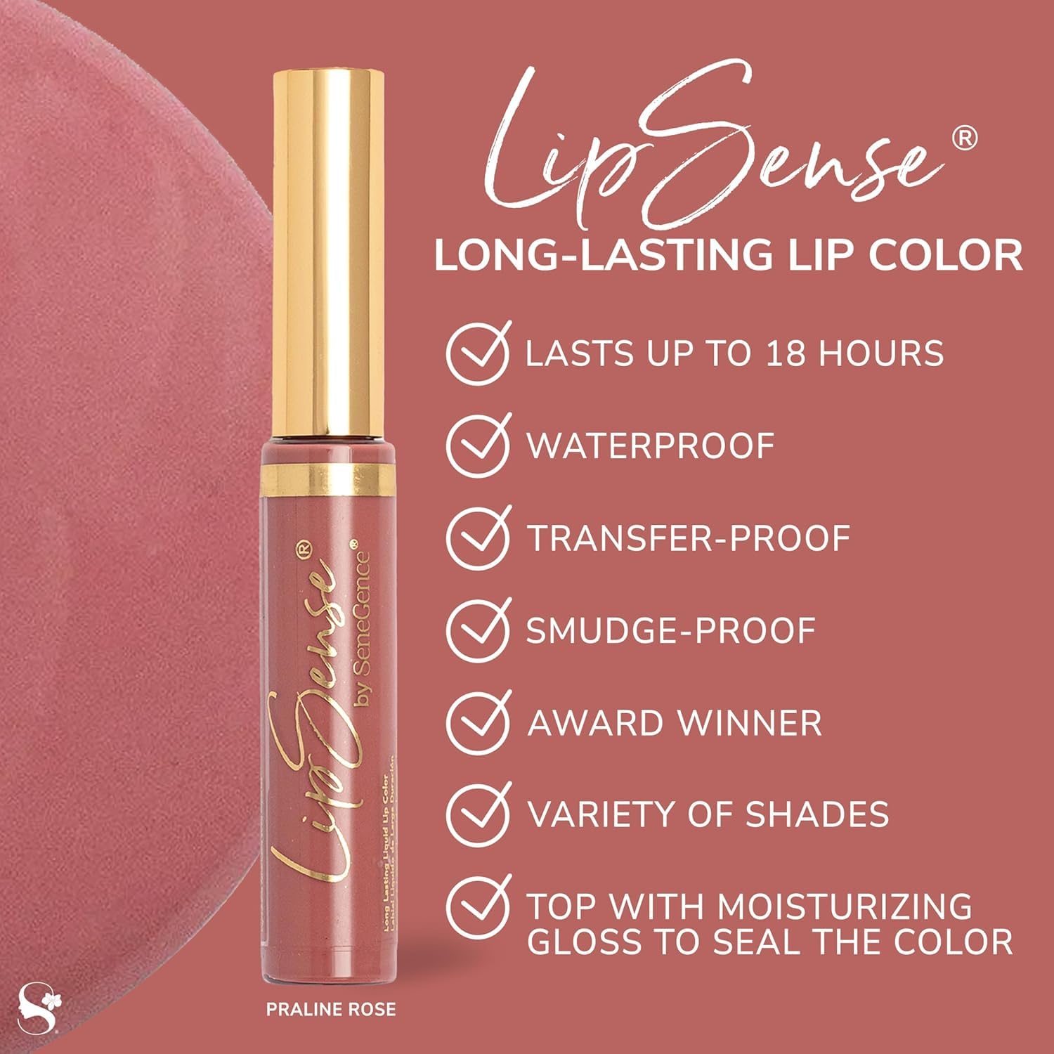 SeneGence LipSense Long-Lasting Liquid Lipstick – 18-Hour Wear, Waterproof, Transfer-Proof, Paraben-Free, Vegan, Cruelty-Free Lip Color in Multiple Shades