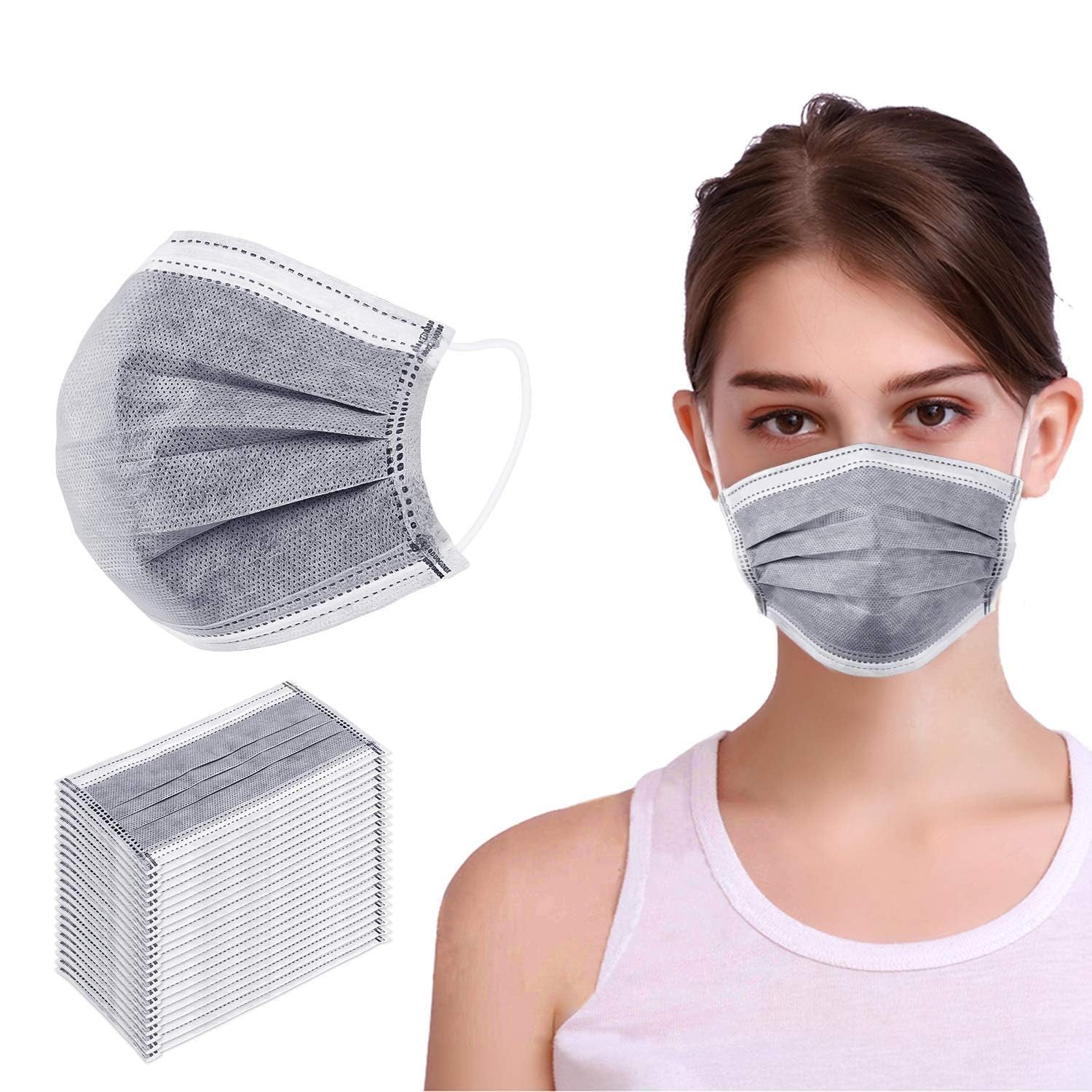 BASIC HOUSE FACE MASK - 3PLY - DISPOSABLE Nose & Mouth Cover with 3-Layer Material, Elastic Ear Loops & Comfortable Universal Design for Adults & Kids ：Gray Color (50 PCS)
