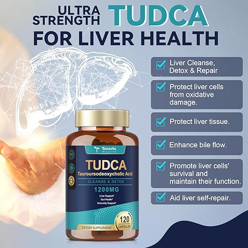 Miniatura 6 de Totaria TUDCA - Sales biliares de 1200 mg (ácido tauroursodesoxicólico), 120 cápsulas, suplementos hepáticos TUDCA puros ultra fuertes, limpieza y