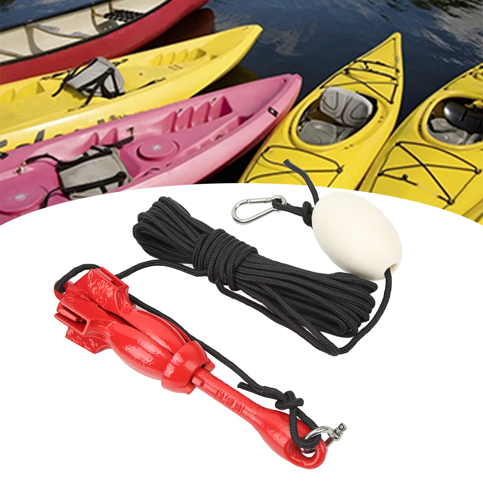 Ancora per Barca, Vecchia Ancora Marina con Fune da Traino da 39,4 Piedi, Ancora con Rampino in Acciaio al Carbonio Ancora per Natante per Barche, Yacht, Gommoni, Kayak, Moto d'Acqua-Rosso