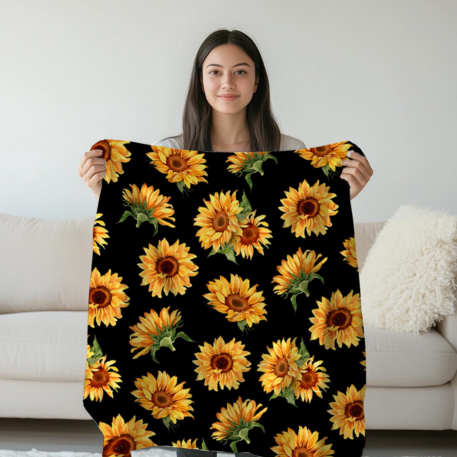 JASMODER Yellow Sunflower Hoodie Blanket - Wearable Throw For Couch, Adults & Kids, Ultra-Soft Fleece