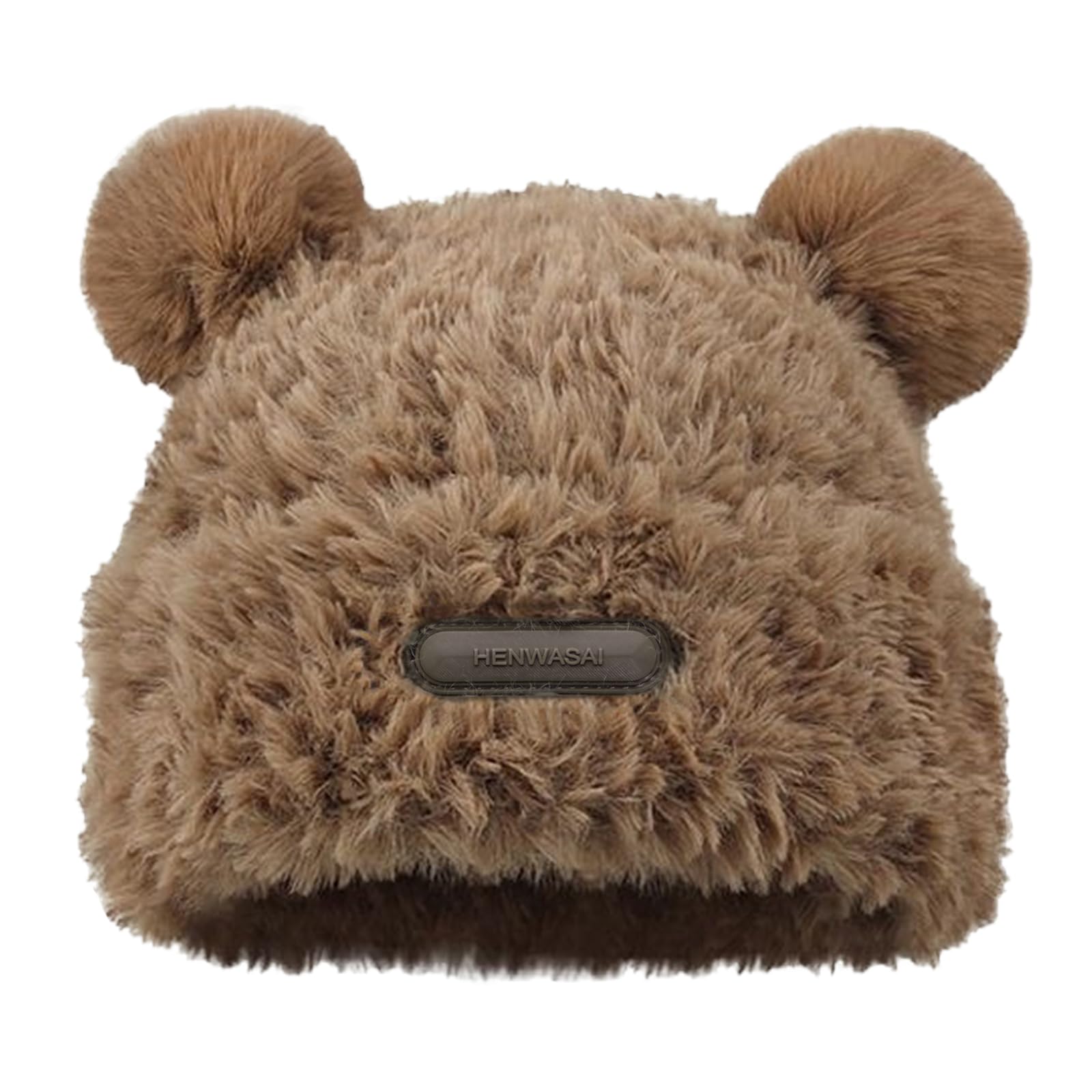 Cute Fuzzy Bear Ears Beanie Hat with Pompom Women's Furry Beanie